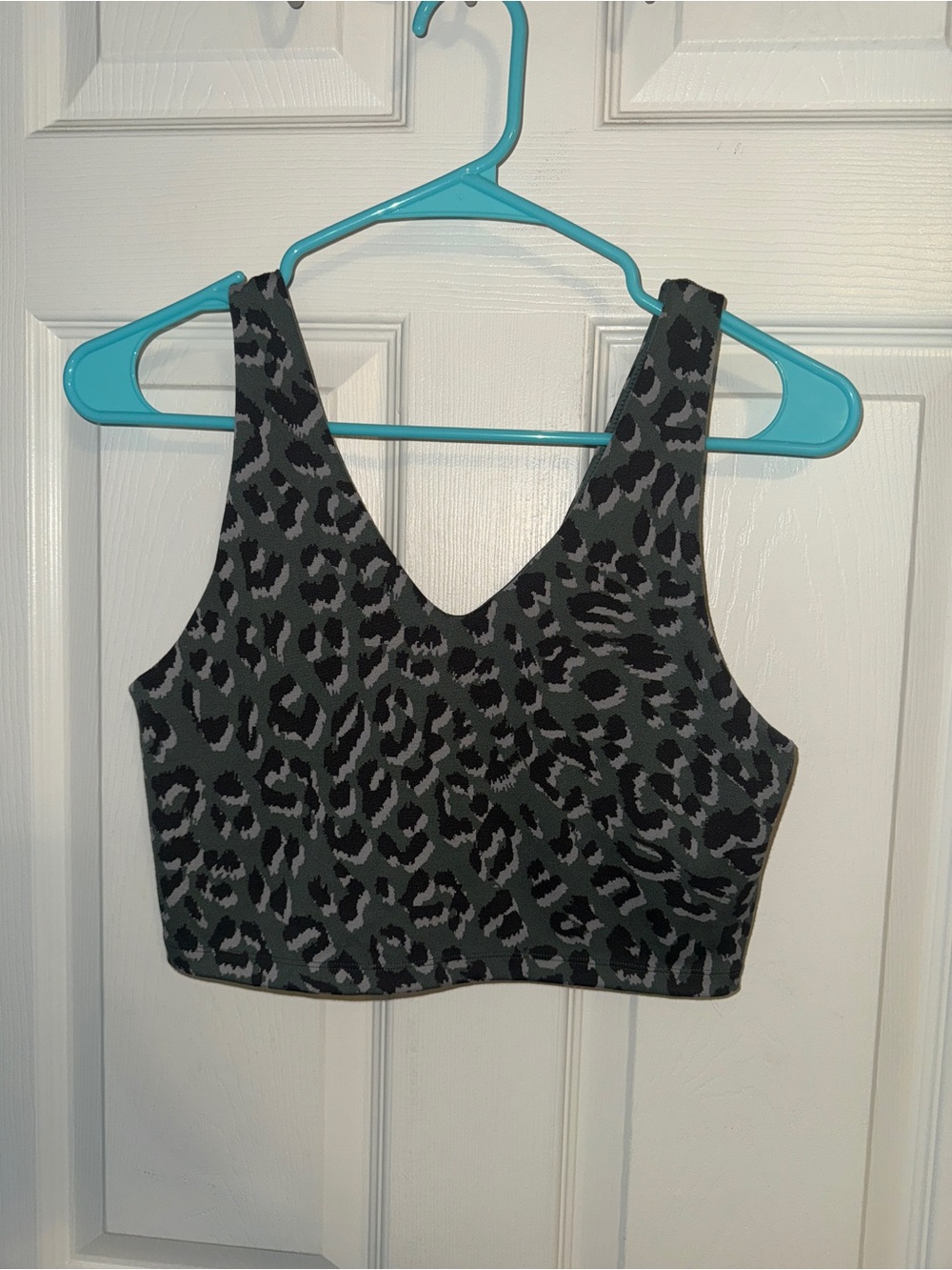 Leopard Print V-Neck Crop Tank Top - Olive Green, Black and Gray